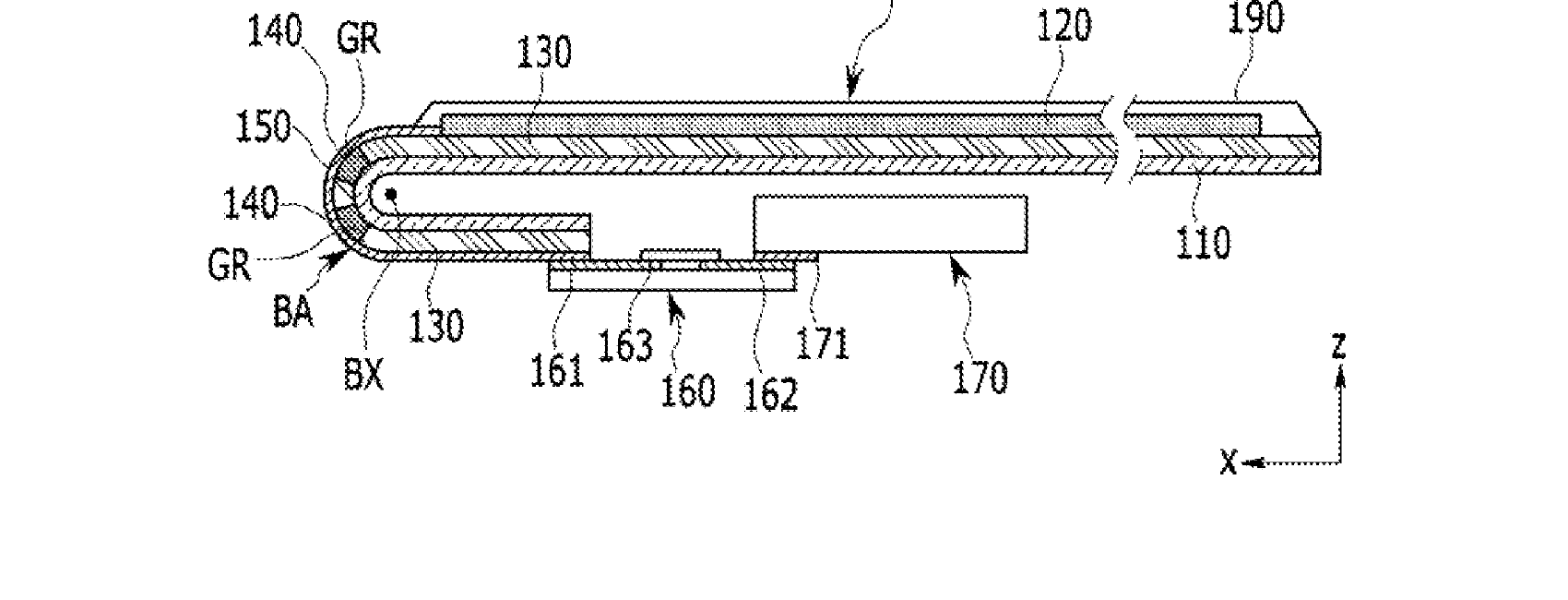 Figure for FLEXIBLE DISPLAY INCLUDING LAYER WITHIN GROOVE OR OPENING OF FLEXIBLE SUBSTRATE