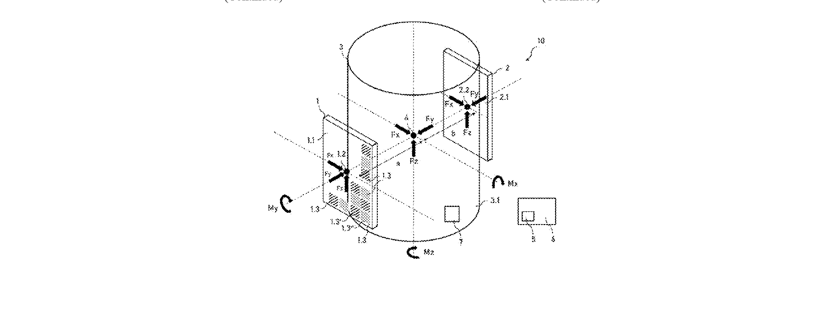 Figure for DEVICE AND METHOD FOR DETERMINING, IN AT LEAST THREE SPATIAL DIRECTIONS, A FORCE ACTING ON A BODY, AND METHOD FOR CONTROLLING THE MOVEMENT OFA BODY